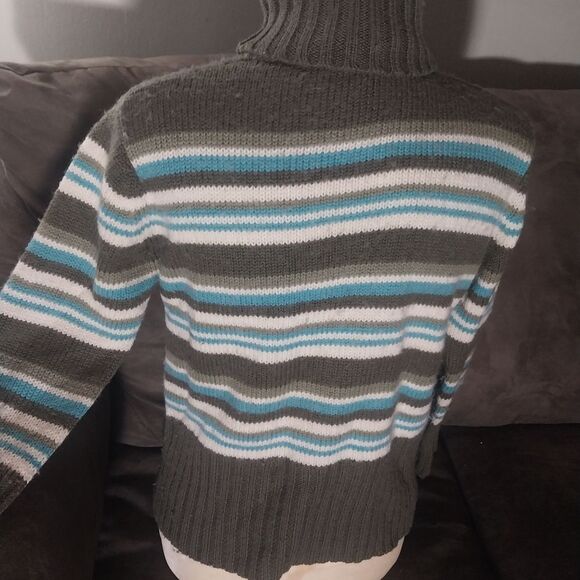 Striped Lady's Turtleneck Sweater with Embroidered Floral Detail - Picture 3 of 5